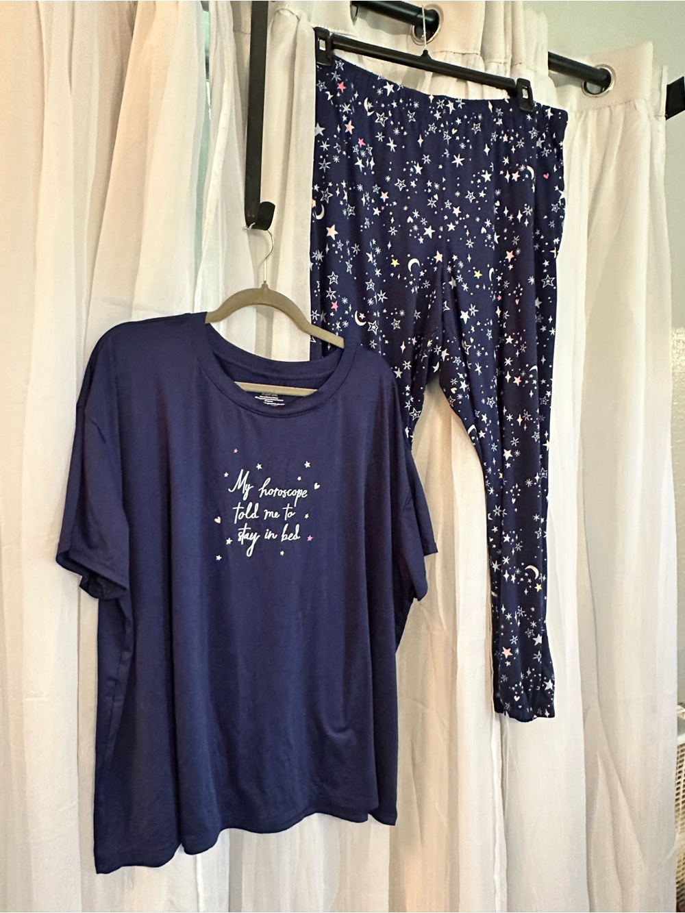 JoySpun Navy Starry Pajama Set - Graphic Tee & Moon Print Leggings
